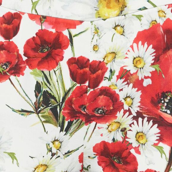 Dolce & Gabbana White Floral Print Crepe Trousers M - Picture 3 of 5